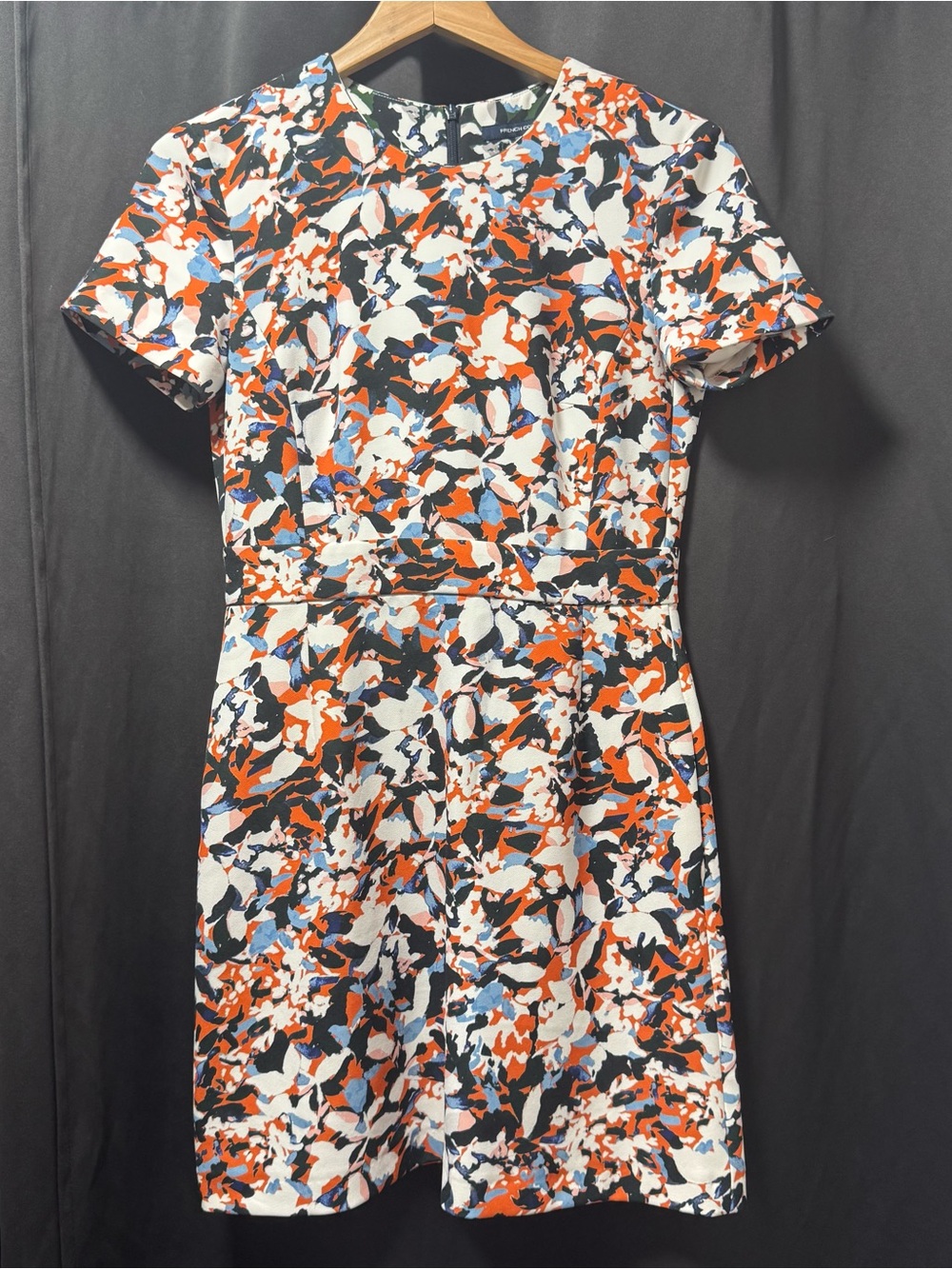 French Connection Short Sleeve Mini Dress in White, Orange & Blue